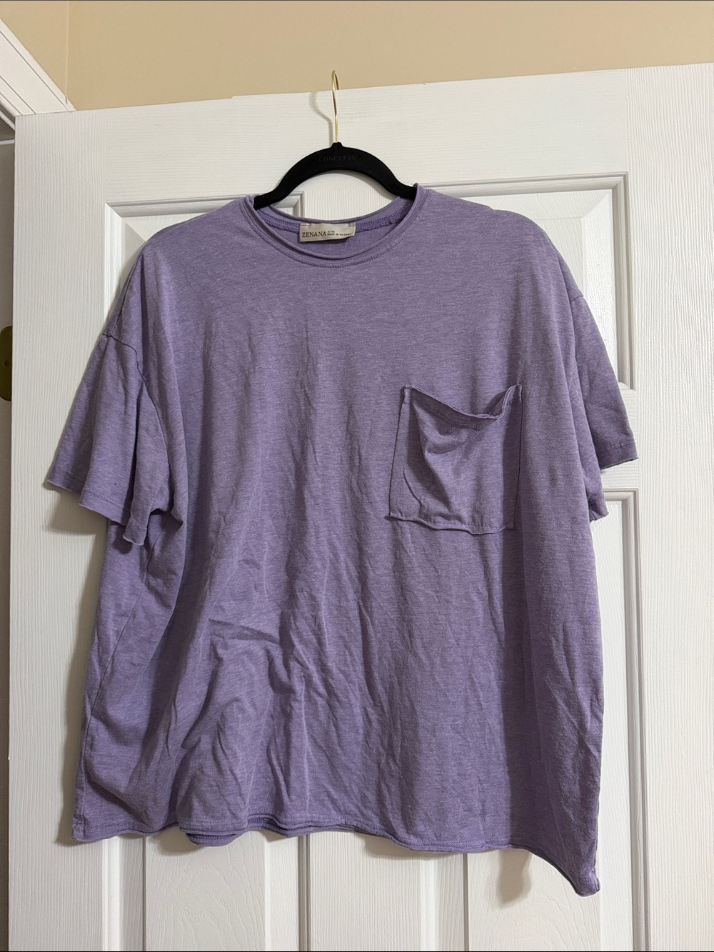 Zenana Women's Purple Oversized Flowy Pocket Short Sleeve Shirt Size S/M